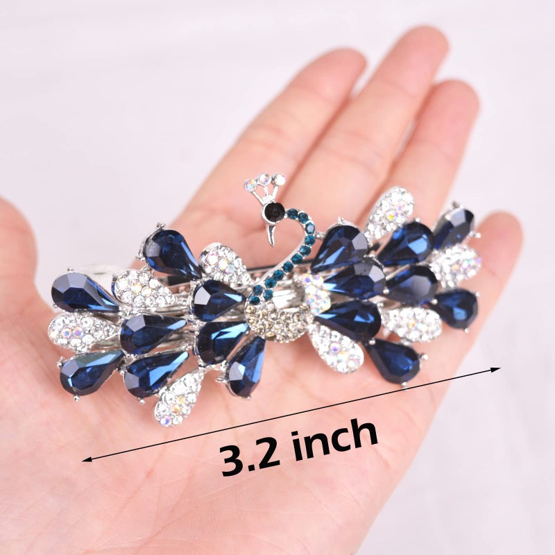 Sankuwen Peacock Rhinestone Hairpin Luxury Crystal Hair Barrette Clip(Dark Blue) - Image 3